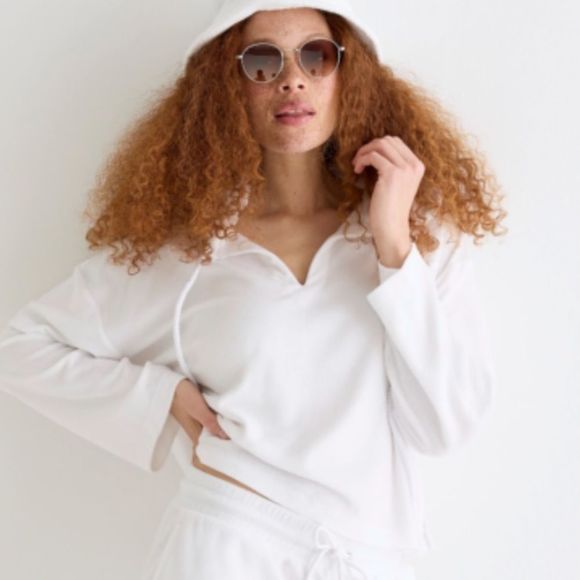 J. Crew white terry pull on hoodie size women’s XL - Picture 2 of 5